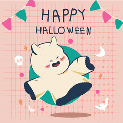 Halloween ghost , Cute Halloween with a happy ghost. element for postcard ,poster ,packaging ,etc. Concept of mystical drawings for decoration. Flat vector illustration isolated