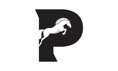 Letter P alphabet with horse vector design
