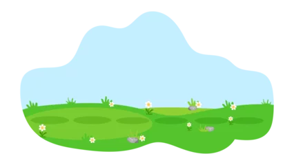 Foto op Plexiglas Cute cartoon grassland. Bright summer day. Framed landscape © LadadikArt