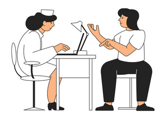 Woman in medical office. Doctor appointment. Patient visit to clinic