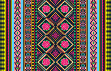 Gypsy pattern tribal ethnic motifs geometric seamless background. Doodle gypsy geometric shapes sprites tribal motifs clothing fabric textile print traditional design with triangles