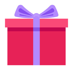 Red present with purple bow. Gift box icon