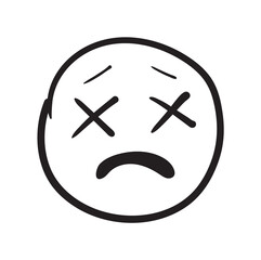 Obraz premium Doodle tired emoji. Weary emoticon social mood, vector illustration