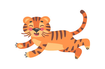 Fototapeta na wymiar Leap tiger. Adorable wildlife cub, comic vector illustration