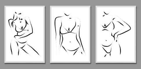 Three illustrations. Vector set of illustrations of a beautiful female body.