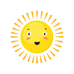 Pop eyed Sun. Sunshine cute summer logo, vector design
