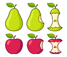 Pear and apple eating cartoon drawing set
