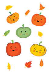 Halloween set of cute pumpkins