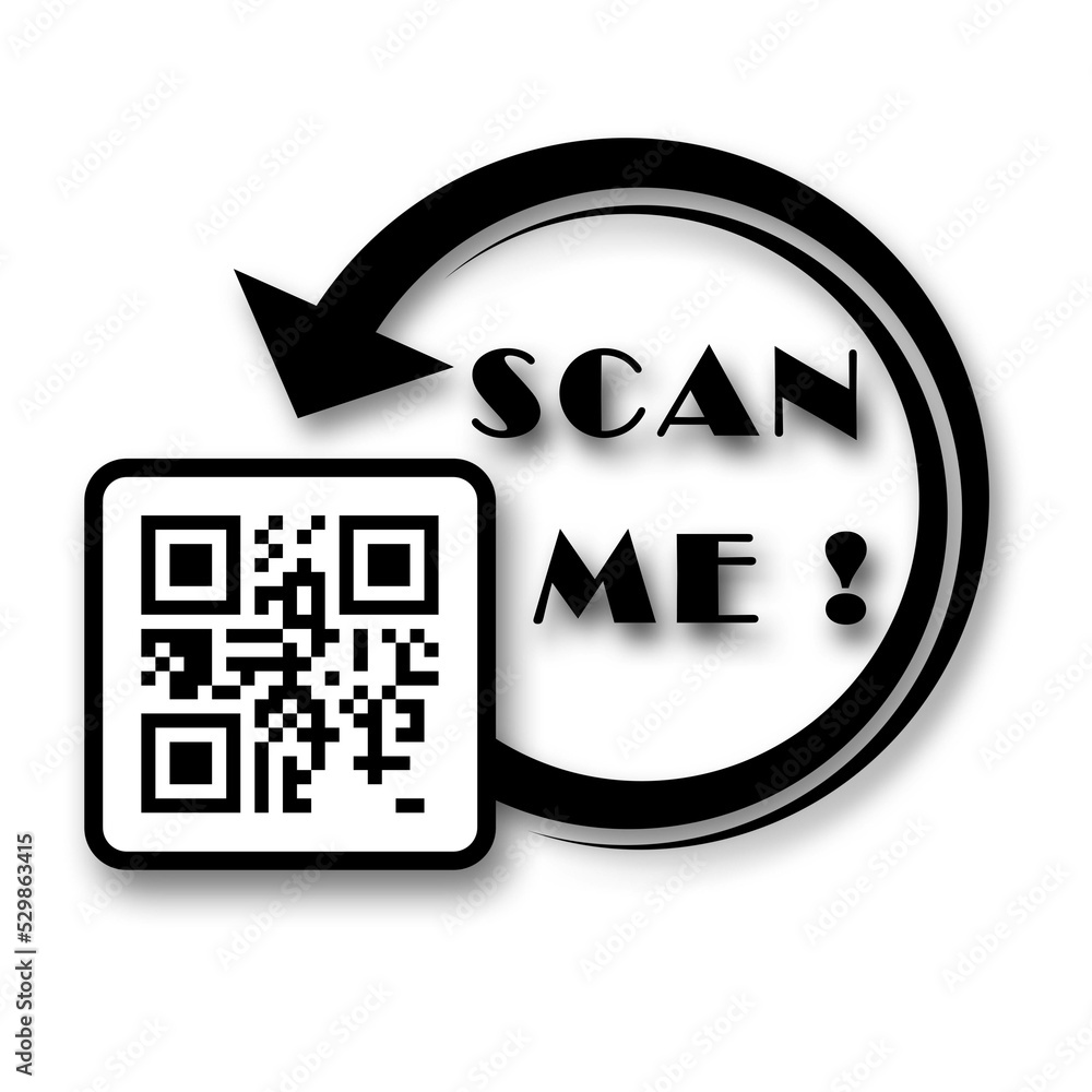 Poster qr code - scan me icon for payment - text transfer with scan me button - 3d illustration