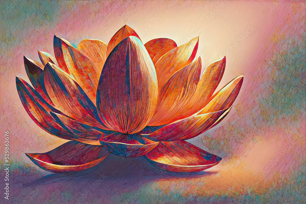 Poster beautiful lotus flower on abstract background and mosaic structure.