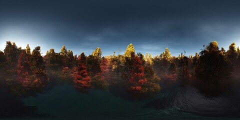 Fototapeta premium Panorama of the autumn landscape. HDRI, environment map , Round panorama, spherical panorama, equidistant projection, panorama 360, 3d rendering