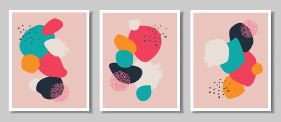 A set of three paintings. Abstract art with a wave vector.