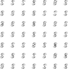 Support and gift signs. Minimalistic isolated vector image for web sites, apps, stores. Vector line icon set with various symbols between outstretched hands