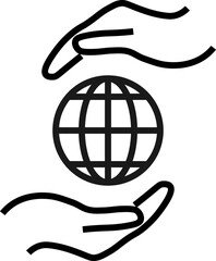 Support and gift signs. Minimalistic isolated vector image for web sites, shops, stores, adverts. Editable stroke. Vector line icon of earth or globe between outstretched hands
