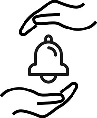 Support and gift signs. Minimalistic isolated vector image for web sites, shops, stores, adverts. Editable stroke. Vector line icon of bell between outstretched hands