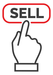 Sell button with pressing finger. Stock market icon