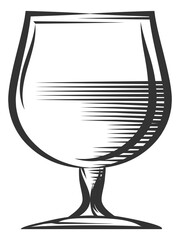 Sniffer drinking glass engraving. Aroma drink symbol
