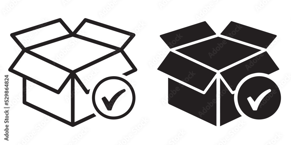 Poster ofvs122 outlinefilledvectorsign ofvs - open cardboard box vector icon . package delivery with check 