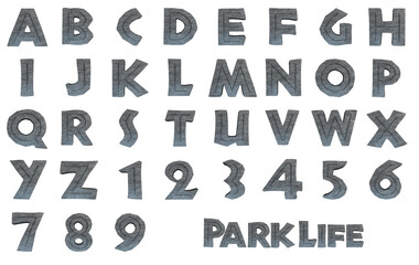 Park life stone 3D alphabet on transparent background