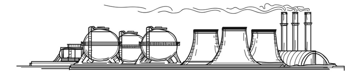 Manufacture buildings polluting air. Chemical industry landscape