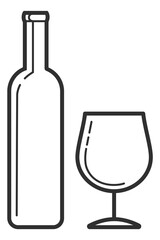 Wine icon. Classic shape bottle and drinking glass