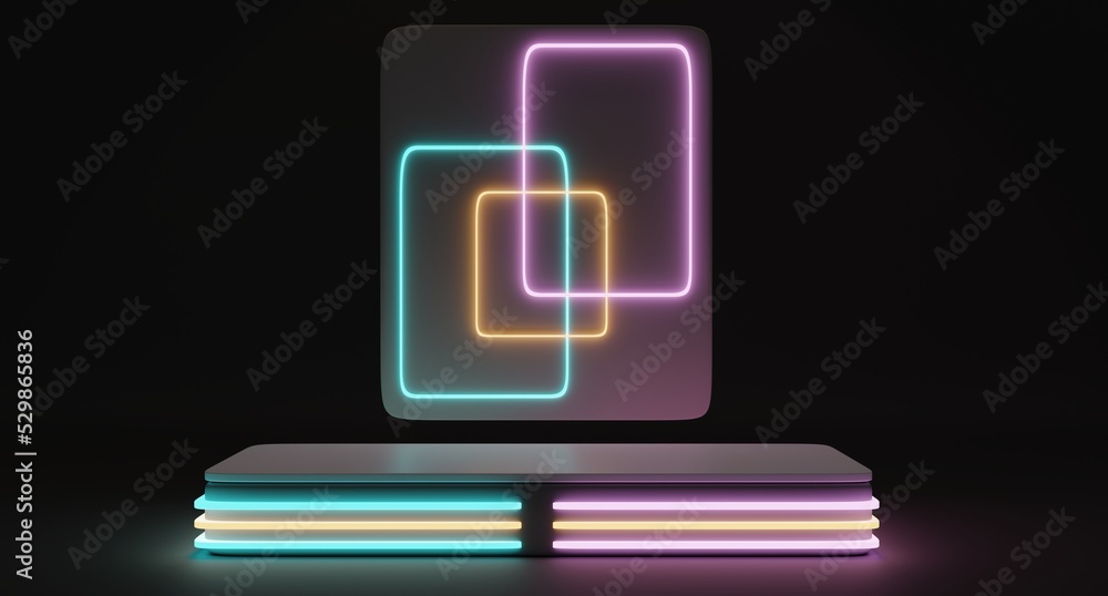 Poster 3d background products display black and colorful neon podium scene