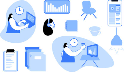 Criminal lawyer , isolated cartoon vector , illustrations set. Professional lawyer  study criminal case,  vector office cartoon, call centre