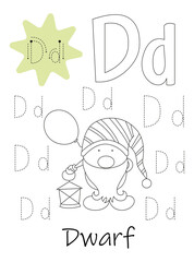 Coloring book - copybook for children. Letter D