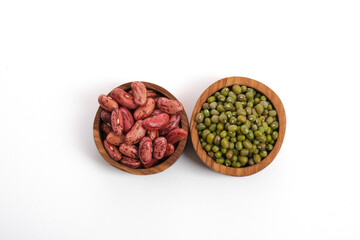 red kidney beans and mung beans isolated on white background