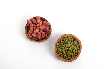 red kidney beans and mung beans isolated on white background