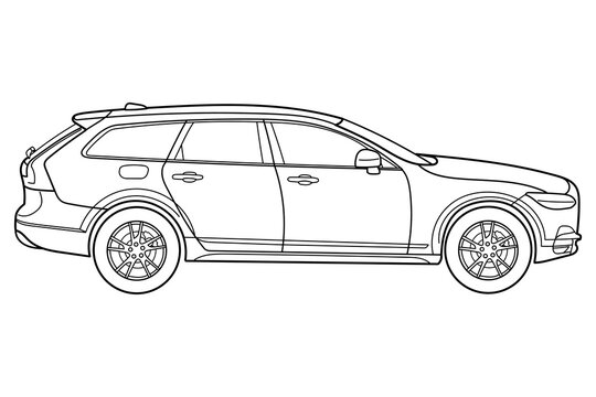 classic station wagon. side view shot. doodle or sketch vector illustration.