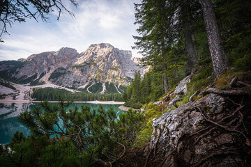 Pragser Wildsee Lago di Braies in South Tyrol Dolomites Italy