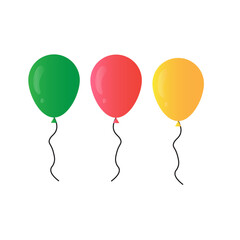 Balloons in cartoon style.  Bunch of balloons for birthdays and parties.  Flying balloon with string.  in red, green and yellow colors isolated on a transparent background.  Flat icons for celebration © Zain212