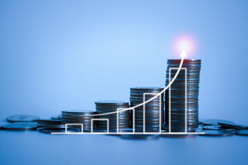 Graph of stacking coin with statistical chart concept idea for economy, growth, money, business,...