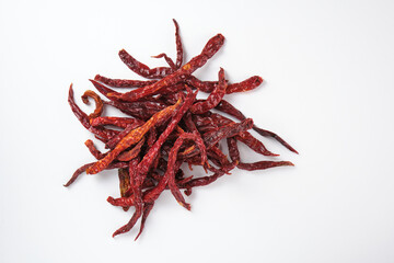 dried red hot peppers isolated on white background