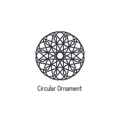 Mosaic arabic linear ornament. Vector geometric circular emblem for ornamental design or logos