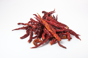 dried red hot peppers isolated on white background