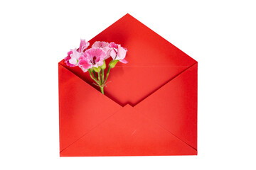 Mock-up or blank of a congratulatory envelope with a beautiful flower, isolate