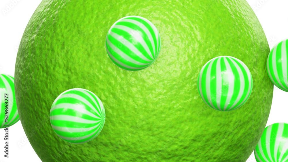 Aufkleber realistic satisfying looping 3d animation of the lime peel sphere with orbital rolling small green a