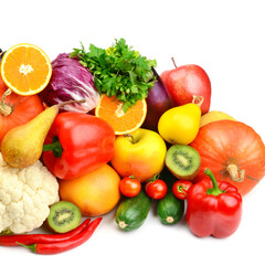 vegetables and fruits isolated on white background.