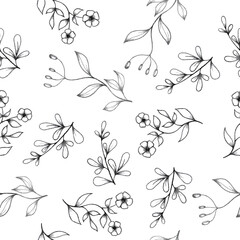 Seamless floral vector pattern. Graphic hand drawn botanical pattern. Leaves and blooms. Design for wall art, paper cut, wrapping, printable designs, binders, notebook, websites and so much more