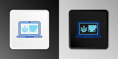 Line Laptop and medical marijuana or cannabis leaf icon isolated on grey background. Online buying symbol. Supermarket basket. Colorful outline concept. Vector