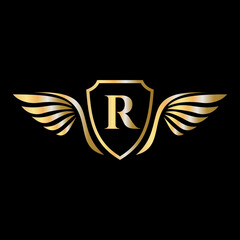 Fototapeta premium Initial Wing Logo On Letter R Alphabet For Transportation Logo Symbol