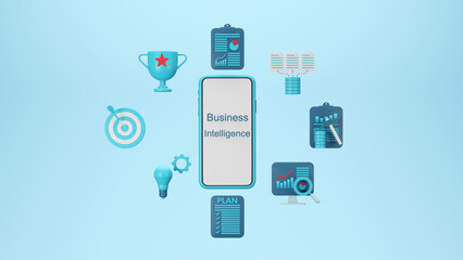 Business intelligence banner concept, 3D render illustration.