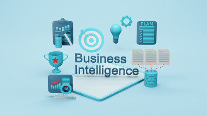 Business intelligence banner concept, 3D render illustration.