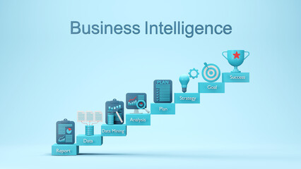 Business intelligence banner concept, 3D render illustration.