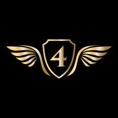 Fototapeta premium Initial Wing Logo On Letter 4 Alphabet For Transportation Logo Symbol