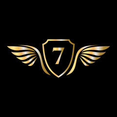 Obraz premium Initial Wing Logo On Letter 7 Alphabet For Transportation Logo Symbol