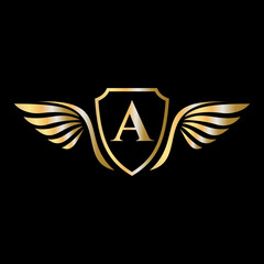 Obraz premium Initial Wing Logo On Letter A Alphabet For Transportation Logo Symbol