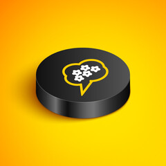 Isometric line Five stars customer product rating review icon isolated on yellow background. Favorite, best rating, award symbol. Black circle button. Vector